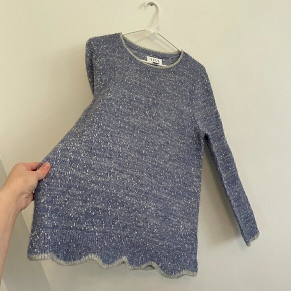 ELLE Scallop Hem Sweater Periwinkle Blue Purple Silver Metallic Crew Neck Preppy - Picture 9 of 15